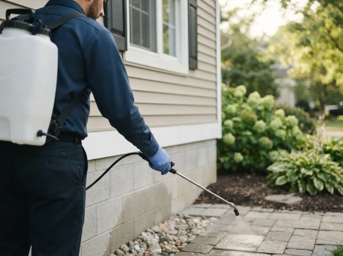Pest control technician inspecting a home in Bracey, VA